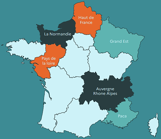 La carte des six régions concernées par le Plan de Transition Juste