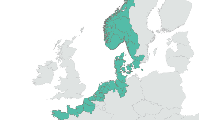 Carte des collectivités membres Interreg North Sea