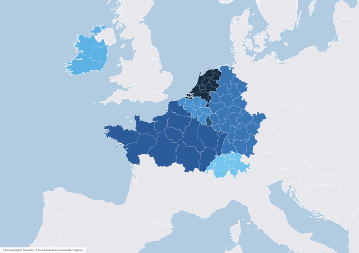 Carte des collectivités membres Interreg North-West Europe